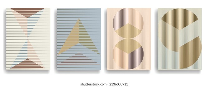 Art composition with lines .Modern art design .Neutral color stripes .Transition speed lines .Bauhaus art style .Geometric shape. Wall art .