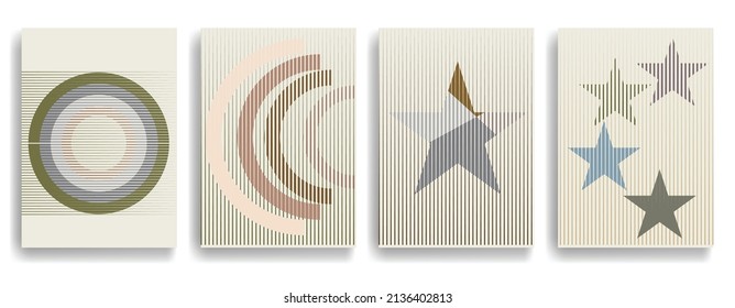Art composition with lines .Modern art design .Neutral color stripes .Transition speed lines .Bauhaus art style .Geometric shape. Wall art .