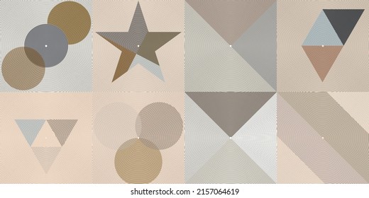 Art composition with lines .Modern art design .Neutral color stripes .Transition lines .Bauhaus art style .Geometric shape. Wall art .