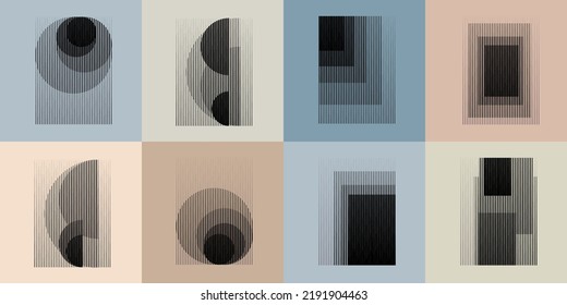 Art composition with lines .Modern art design .Neutral color stripes .Transition speed lines .Bauhaus art style .Geometric shape. Wall art .