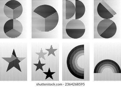 Art composition with lines .Modern art design .Neutral color stripes .Transition speed lines .Bauhaus art style .Geometric shape. Wall art .