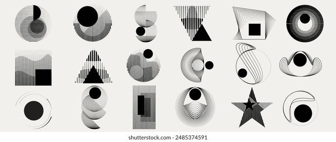 Art composition with lines .Modern art design .Design elements set .Transition speed lines .Bauhaus art style .Geometric shape. Wall art .