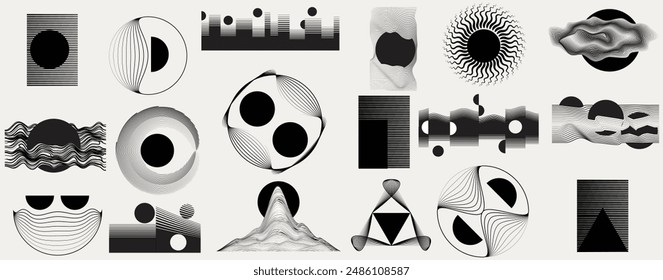 Composición de arte con líneas. Diseño de arte moderno. Conjunto de Elementos de diseño. Líneas de velocidad de transición. Estilo de arte Bauhaus. Forma geométrica. Arte mural .