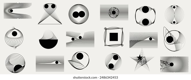 Art composition with lines .Modern art design .Design elements set .Transition speed lines .Bauhaus art style .Geometric shape. Wall art .