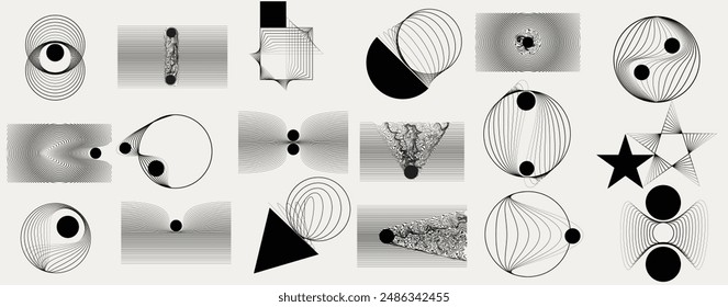Art composition with lines .Modern art design .Design elements set .Transition speed lines .Bauhaus art style .Geometric shape. Wall art .