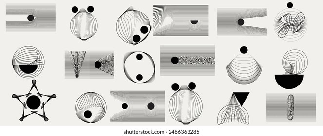 Art composition with lines .Modern art design .Design elements set .Transition speed lines .Bauhaus art style .Geometric shape. Wall art .