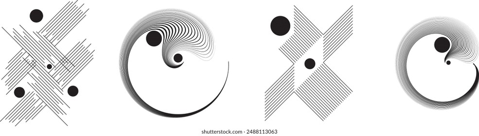 Art composition with lines .Modern art design .Design elements set .Transition speed lines .Bauhaus art style .Geometric shape. Wall art .