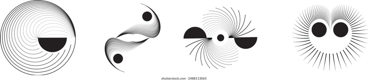 Art composition with lines .Modern art design .Design elements set .Transition speed lines .Bauhaus art style .Geometric shape. Wall art .