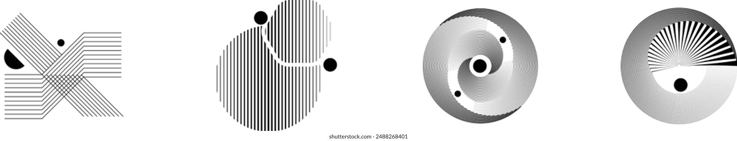 Kunstkomposition mit Linien .Modernes Kunstdesign .Design-Elemente-Set .Transition Speed-Linien .Bauhaus-Kunststil .Geometrische Form. Wandkunst .