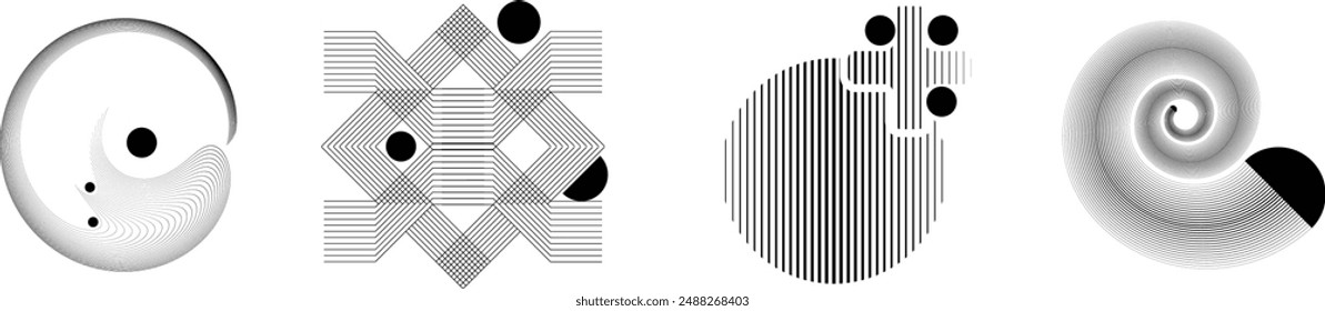 Composición de arte con líneas. Diseño de arte moderno. Conjunto de Elementos de diseño. Líneas de velocidad de transición. Estilo de arte Bauhaus. Forma geométrica. Arte mural .