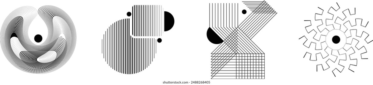 Composición de arte con líneas. Diseño de arte moderno. Conjunto de Elementos de diseño. Líneas de velocidad de transición. Estilo de arte Bauhaus. Forma geométrica. Arte mural .