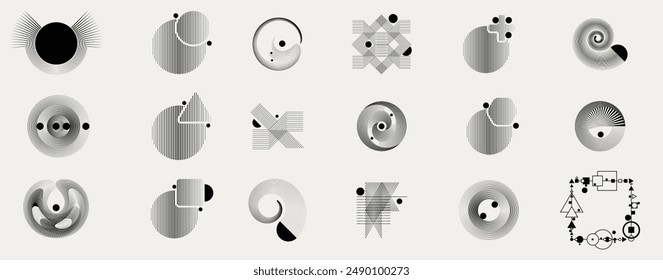 Composición de arte con líneas. Diseño de arte moderno. Conjunto de Elementos de diseño. Líneas de velocidad de transición. Estilo de arte Bauhaus. Forma geométrica. Arte mural .