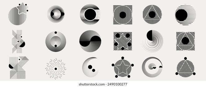 Composición de arte con líneas. Diseño de arte moderno. Conjunto de Elementos de diseño. Líneas de velocidad de transición. Estilo de arte Bauhaus. Forma geométrica. Arte mural .