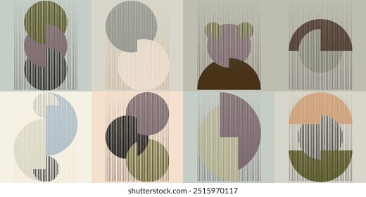 Art composition with lines .Modern art design .Neutral color stripes .Transition speed lines .Bauhaus art style .Geometric shape. Wall art .