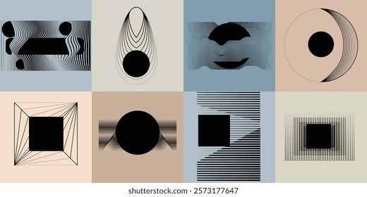 Art composition with lines .Modern art design .Neutral color stripes .Transition speed lines .Bauhaus art style .Geometric shape. Wall art .