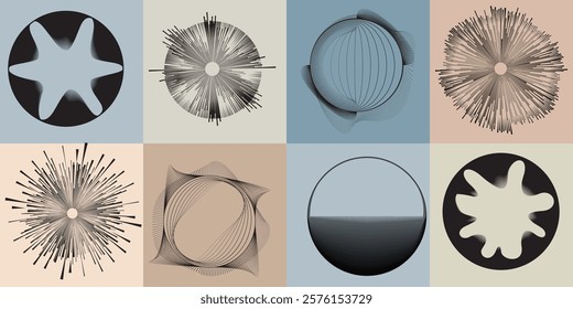 Art composition with lines .Modern art design .Neutral color stripes .Transition speed lines .Bauhaus art style .Geometric shape. Wall art .
