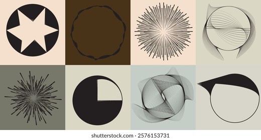 Art composition with lines .Modern art design .Neutral color stripes .Transition speed lines .Bauhaus art style .Geometric shape. Wall art .