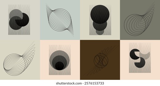 Art composition with lines .Modern art design .Neutral color stripes .Transition speed lines .Bauhaus art style .Geometric shape. Wall art .