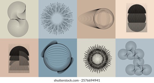 Art composition with lines .Modern art design .Neutral color stripes .Transition speed lines .Bauhaus art style .Geometric shape. Wall art .