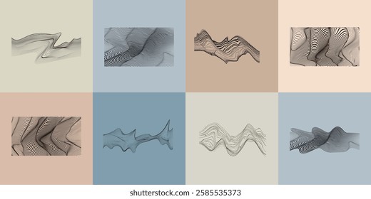Art composition with lines .Modern art design .Neutral color stripes .Transition speed lines .Bauhaus art style .Geometric shape. Wall art .