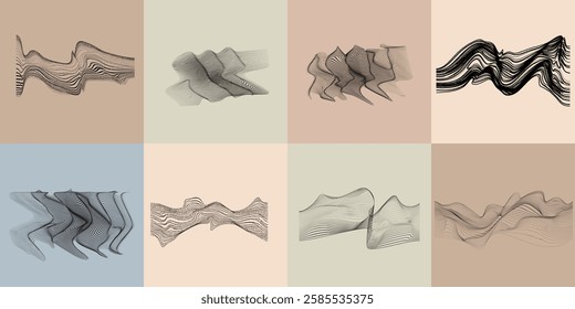 Art composition with lines .Modern art design .Neutral color stripes .Transition speed lines .Bauhaus art style .Geometric shape. Wall art .