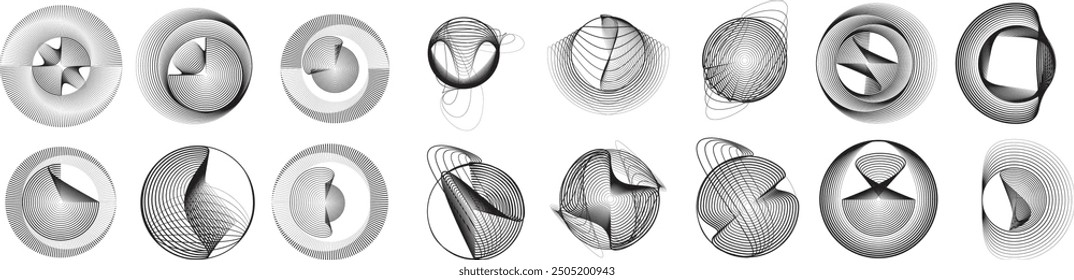 Art composition with lines,circles, spiral.Modern art design .Vector design elements .Transition  lines .Bauhaus style .Geometric shapes. Wall art .