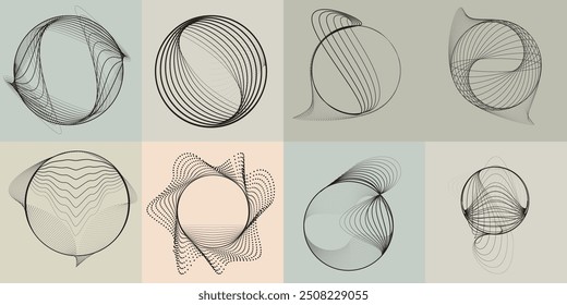 Art composition with lines,circles, spiral.Modern art design .Vector design elements .Transition  lines .Bauhaus style .Geometric shapes. Wall art .