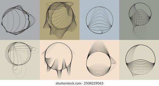 Art composition with lines,circles, spiral.Modern art design .Vector design elements .Transition  lines .Bauhaus style .Geometric shapes. Wall art .
