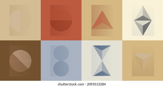 Art composition with lines,circles squares, rectangles .Modern art design .Black Vector stripes .Transition speed lines .Bauhaus style .Geometric shape. Wall art .