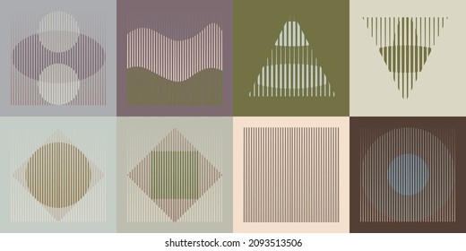 Art composition with lines,circles squares, rectangles .Modern art design .Black Vector stripes .Transition speed lines .Bauhaus style .Geometric shape. Wall art .