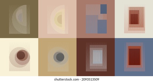 Art composition with lines,circles squares, rectangles .Modern art design .Black Vector stripes .Transition speed lines .Bauhaus style .Geometric shape. Wall art .