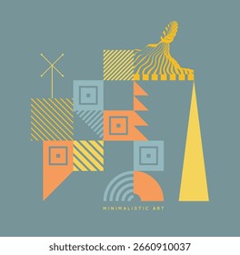 Composición artística con ola de mar, molino de viento y figuras geométricas. Plantilla de diseño de la cubierta. Vector para folleto, póster, presentación, volante o Anuncio.