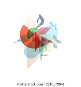 Art composition. Transparency geometrical background. Love, leadership, freedom or development concept. Gymnast performing an element. Cover design template for presentation, poster, cover, brochure.