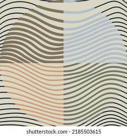 Art composition with wavy lines .Modern art design .Neutral color stripes .Transition circle lines .Bauhaus art style .Geometric shape. Wall art .