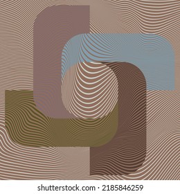 Kunstkomposition mit gewellten Linien .Modernes Kunstdesign .Neutrale Farbstreifen .Transition Circle Linien .Bauhaus Art .Geometrische Form. Wall Art.