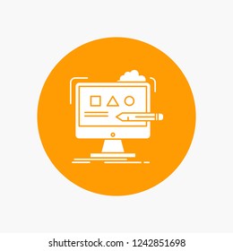 Art, computer, design, digital, studio White Glyph Icon in Circle. Vector Button illustration
