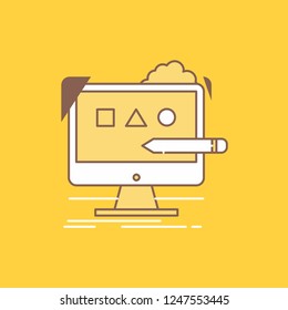 Art, computer, design, digital, studio Flat Line Filled Icon. Beautiful Logo button over yellow background for UI and UX, website or mobile application