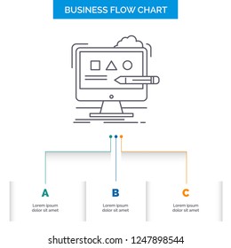 Art, computer, design, digital, studio Business Flow Chart Design with 3 Steps. Line Icon For Presentation Background Template Place for text