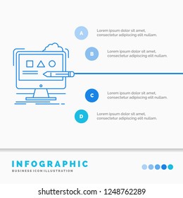 Art, computer, design, digital, studio Infographics Template for Website and Presentation. Line Blue icon infographic style vector illustration