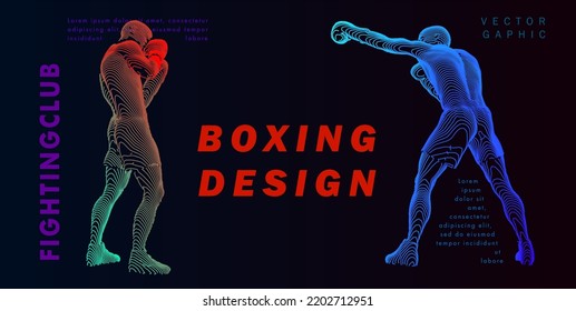 Art concept of boxers. Vector drawn by color lines. Minimal cover design. Creative line-art set