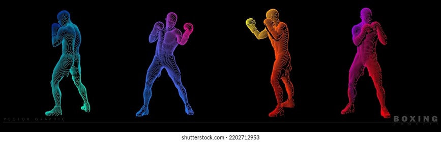 Art concept of boxers. Vector drawn by color lines. Minimal cover design. Creative line-art set