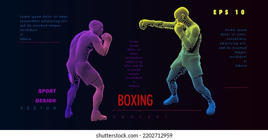 Art concept of boxers. Vector drawn by color lines. Minimal cover design. Creative line-art set