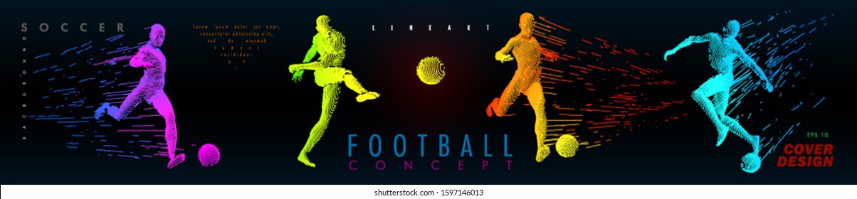 Art concept of a football, soccer player. Vector drawn by color lines. Modern cover design. Creative line-art set. Vector template brochures, flyers, presentations, logo, print, leaflet, banners.