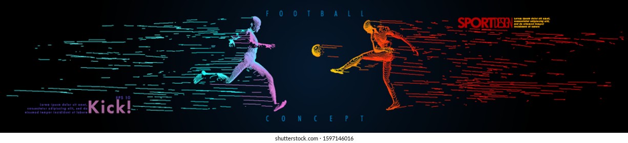 Art concept of a football, soccer player. Vector drawn by color lines. Modern cover design. Creative line-art set. Vector template brochures, flyers, presentations, logo, print, leaflet, banners.