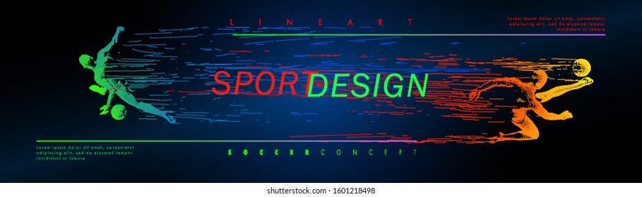 Art concept of a football, soccer player. Vector drawn by color lines. Modern cover design. Creative line-art set. Vector template brochures, flyers, presentations, logo, print, leaflet, banners.