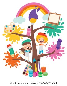 Art Concept With Kids On Tree