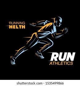 Art concept of a running man. Color vector objects.