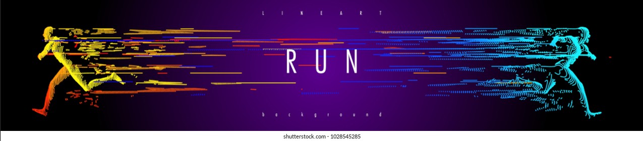 Art concept of a running man. Vector drawn by color lines. Minimal cover design. Creative line-art. Vector template brochures, flyers, presentations, logo, print, leaflet, banners.