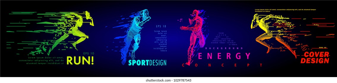 Art concept of a running man. Vector drawn by color lines. Minimal cover design. Creative line-art set. Vector template brochures, flyers, presentations, logo, print, leaflet, banners. - Shutterstock ID 1029787543