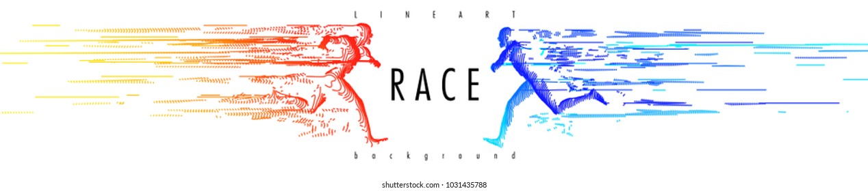 Art concept of a running man. Vector drawn by color lines. Minimal cover design. Creative line-art set. Vector template brochures, flyers, presentations, logo, print, leaflet, banners.